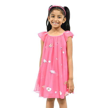 Lilt Little Girls Short Sleeve Flutter Sleeve A-Line Dress, 6, Pink