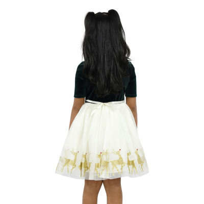 Lilt Little Girls Elbow Sleeve Fitted Party Dress