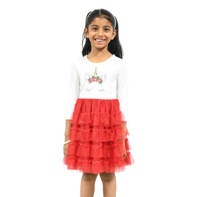 Lilt Little Girls 3/4 Sleeve Fitted Tutu Dress