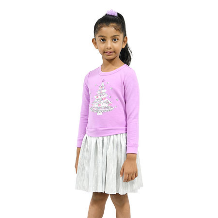 Lilt Little Girls Long Sleeve Fitted Sleeve Tutu Dress, 6x, Purple