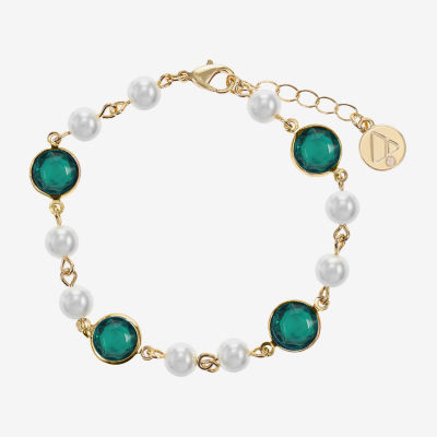 Liz Claiborne Gold Tone Beaded Womens Simulated Pearl Round Strand Bracelet