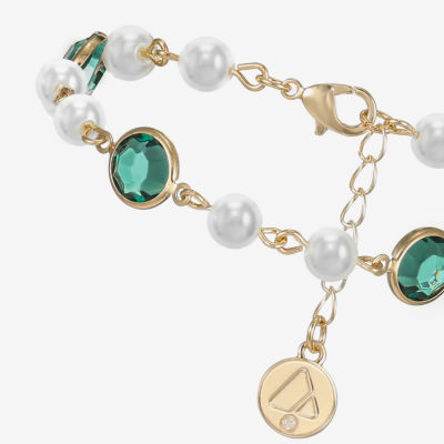 Liz Claiborne Gold Tone Beaded Womens Simulated Pearl Round Strand Bracelet