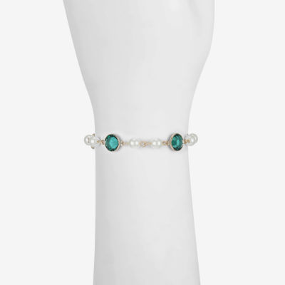 Liz Claiborne Gold Tone Beaded Womens Simulated Pearl Round Strand Bracelet