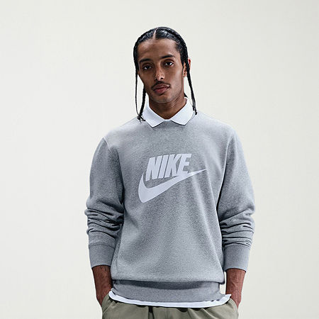 Nike Club Fleece Mens Crew Neck Long Sleeve Big and Tall Sweatshirt, X-large Tall, Gray