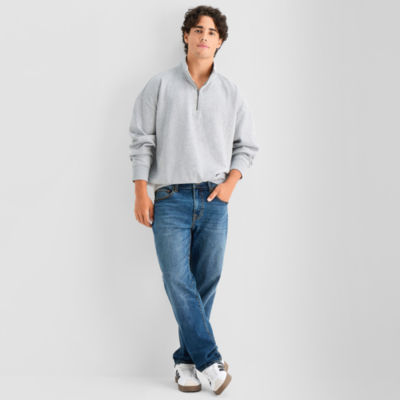Arizona Mens Mock Neck Long Sleeve Quarter-Zip Pullover, Color: Lt