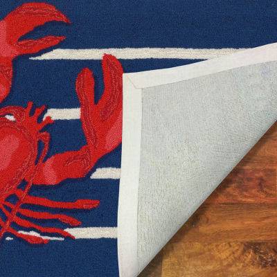 Liora Manne Frontporch Lobster On Stripes Hand Tufted Rectangular Rugs & Floor Coverings Indoor Outdoor Animal Accent