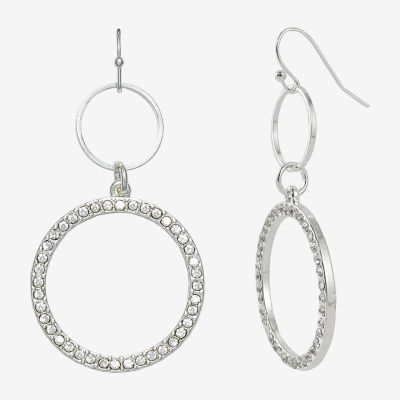 Mixit Silver Tone Crystal Double Open Circle Drop Earrings