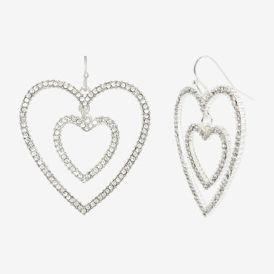 Mixit Silver Tone Crystal Double Heart Drop Earrings