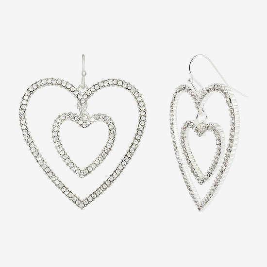 Mixit Silver Tone Crystal Double Heart Drop Earrings