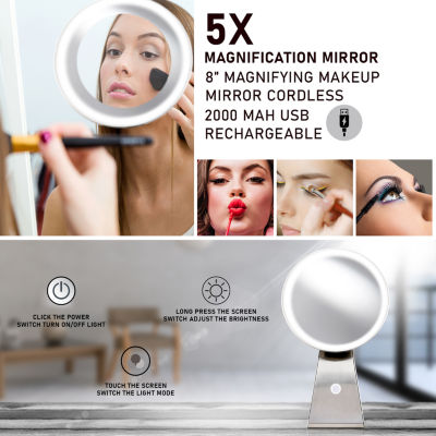 NuBrilliance Cordless 8'' Diameter 5X Rechargeable Magnification Mirror