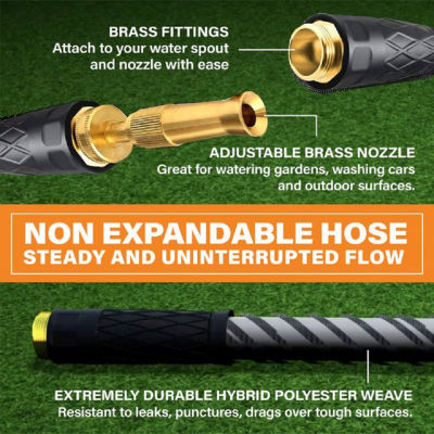 Bionic Flex Pro Ultra Durable and Lightweight 50 Foot Garden Water Hose with Adjustable Brass Spraying and Shooting Nozzle