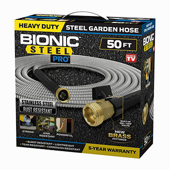 Bionic Steel Pro 50 Foot Heavy Duty Stainless Steel Flexible and  Lightweight Garden Hose with Brass Fittings 2428, Color: Silver - JCPenney