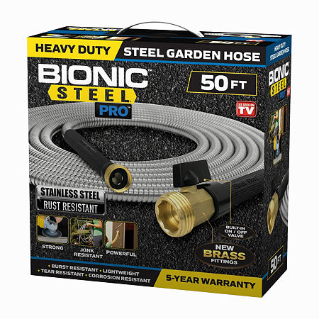 Bionic Steel Pro 50 Foot Heavy Duty Stainless Steel Flexible And Lightweight Garden Hose With Brass Fittings, One Size, Silver