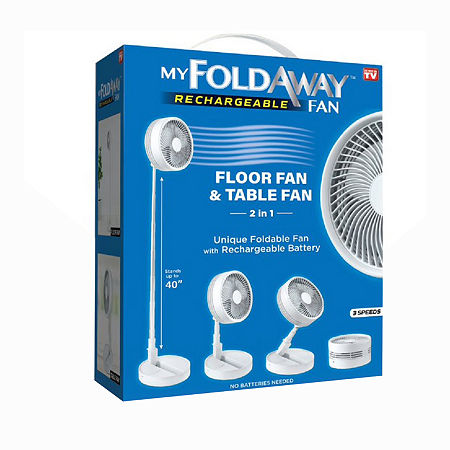 As Seen On Tv My Foldaway Rechargeable Floor And Table Fan With Rechargeable Battery In White