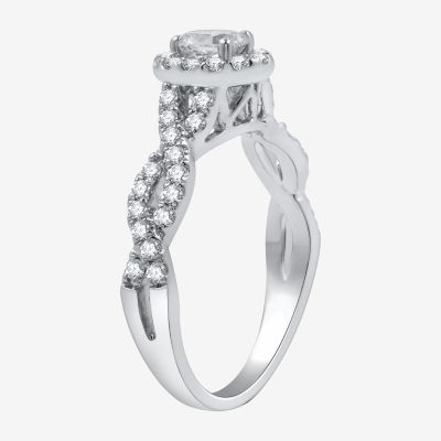 I Said Yes (H-I / I1) Womens 1 CT. T.W. Lab Grown White Diamond Sterling Silver or 14K Gold Over Silver Oval Side Stone Halo Bridal Set