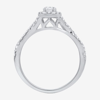 I Said Yes (H-I / I1) Womens 1 CT. T.W. Lab Grown White Diamond Sterling Silver or 14K Gold Over Silver Oval Side Stone Halo Bridal Set