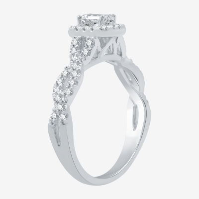 I Said Yes (H-I / I1) Womens 1 CT. T.W. Lab Grown White Diamond Sterling Silver or 14K Gold Over Silver Side Stone Halo Bridal Set