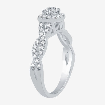 I Said Yes (H-I / I1) Womens 1 CT. T.W. Lab Grown White Diamond Sterling Silver or 14K Gold Over Silver Cushion Side Stone Halo Bridal Set