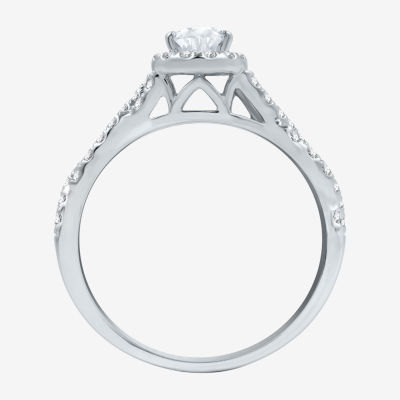 I Said Yes (H-I / I1) Womens 1 CT. T.W. Lab Grown White Diamond Sterling Silver or 14K Gold Over Silver Pear Side Stone Halo Bridal Set