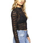 Forever 21 Lace Long Sleeve Crop Top Womens Crew Neck Long Sleeve Crop Top Juniors