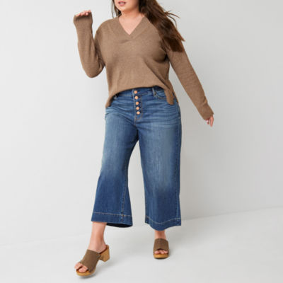 a.n.a - Plus Stretch Fabric Womens High Rise Regular Fit Wide Leg Cropped Jean