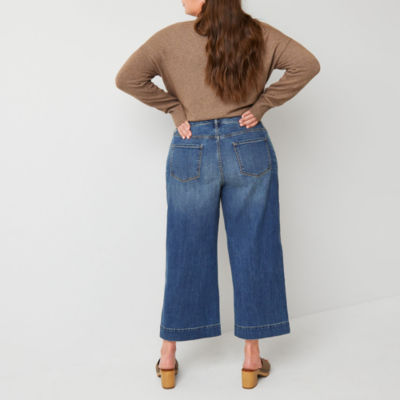 a.n.a - Plus Stretch Fabric Womens High Rise Regular Fit Wide Leg Cropped Jean