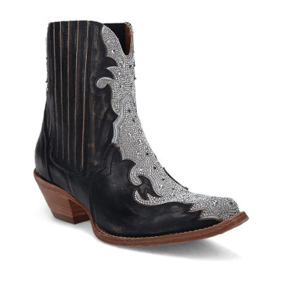 Dan Post Womens Crystal Stacked Heel Cowboy Boots, Color: Black