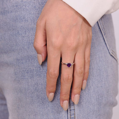 Genuine Amethyst and White Topaz Sterling Silver Heart-Shaped Ring