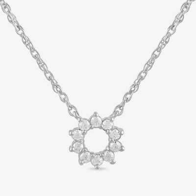 Womens 1/10 CT. T.W. Lab Grown White Diamond 10K Gold Circle Sunburst Pendant Necklaces