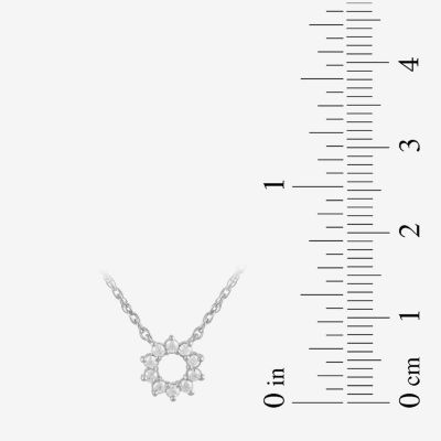 Womens 1/10 CT. T.W. Lab Grown White Diamond 10K Gold Circle Sunburst Pendant Necklaces