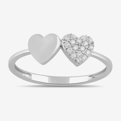 Womens 1/10 CT. T.W. Lab Grown White Diamond 10K Gold Heart Cocktail Ring