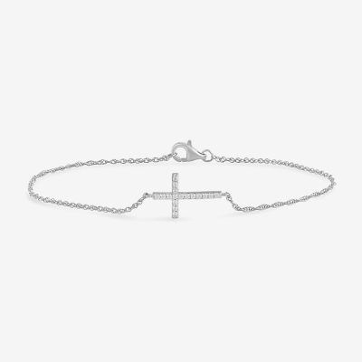 1/10 Ct. T.W. Sideways Cross Womens 10K Gold 7.25 Inch Rope Cross Chain Bracelet