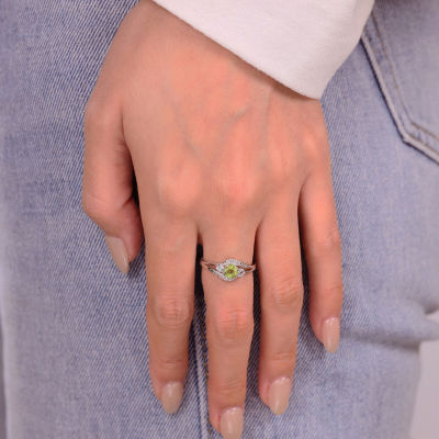 Womens Genuine Green Peridot Sterling Silver Round Cocktail Ring