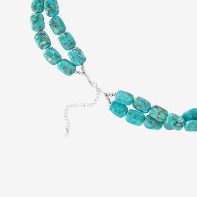 Enhanced Turquoise Double-Row Rectangle Stone Necklace