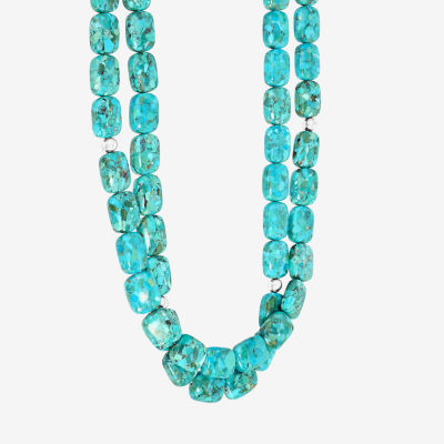 Enhanced Turquoise Double-Row Rectangle Stone Necklace