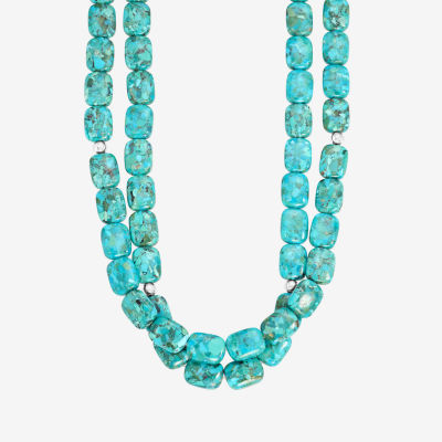 Enhanced Turquoise Double-Row Rectangle Stone Necklace