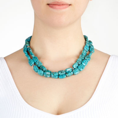 Enhanced Turquoise Double-Row Rectangle Stone Necklace