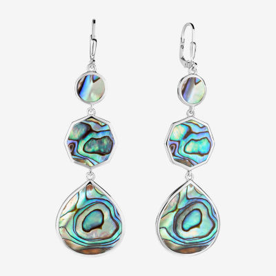 Genuine Multi Color Abalone Sterling Silver Pear Drop Earrings