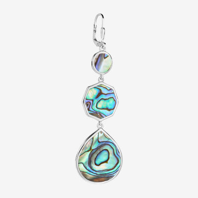 Genuine Multi Color Abalone Sterling Silver Pear Drop Earrings