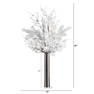 Nearly Natural 30in Artificial In Cylinder Chrome Vase Artificial Flowers