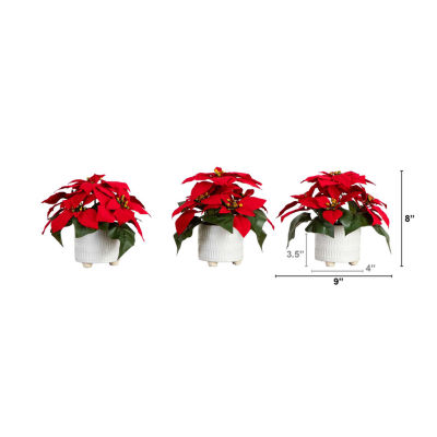 Nearly Natural 3-pc. 9in Artificial Poinsettia In White Ceramic Pots Artificial Plant