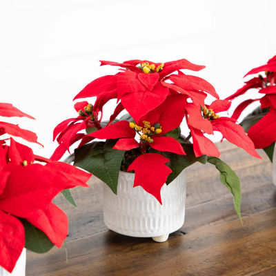 Nearly Natural 3-pc. 9in Artificial Poinsettia In White Ceramic Pots Artificial Plant