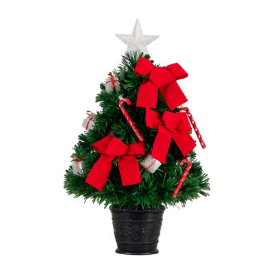 Nearly Natural 24in Pre-Lit Fiber Optic Classic Star Topped With Decorative Planter 2 Foot Christmas Tree