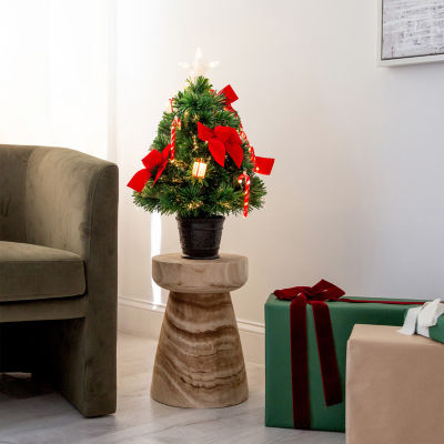 Nearly Natural 24in Pre-Lit Fiber Optic Classic Star Topped With Decorative Planter 2 Foot Pre-Lit Potted Fir Christmas Tree