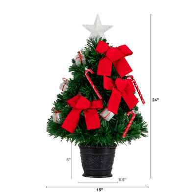 Nearly Natural 24in Pre-Lit Fiber Optic Classic Star Topped With Decorative Planter 2 Foot Pre-Lit Potted Fir Christmas Tree