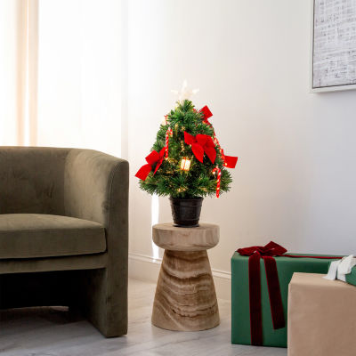 Nearly Natural 24in Pre-Lit Fiber Optic Classic Star Topped With Decorative Planter 2 Foot Pre-Lit Potted Fir Christmas Tree