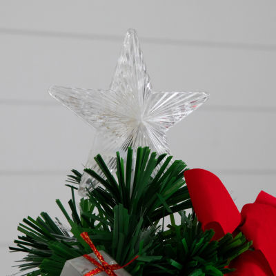 Nearly Natural 24in Pre-Lit Fiber Optic Classic Star Topped With Decorative Planter 2 Foot Christmas Tree