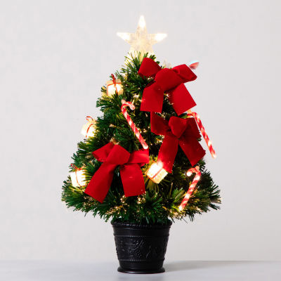 Nearly Natural 24in Pre-Lit Fiber Optic Classic Star Topped With Decorative Planter 2 Foot Pre-Lit Potted Fir Christmas Tree