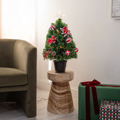 Nearly Natural Pre-Lit Fiber Optic Ornaments Poinsettia And Star Topper 2 Foot Pre-Lit Potted Fir Christmas Tree