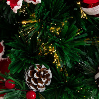 Nearly Natural Pre-Lit Fiber Optic Ornaments Poinsettia And Star Topper 2 Foot Pre-Lit Potted Fir Christmas Tree